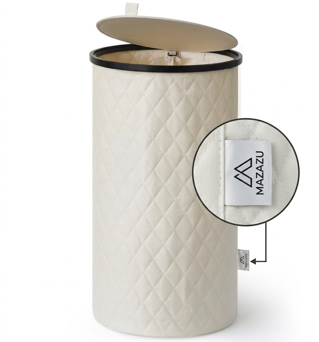 Luxe Wasmand Rond - 99 Liter - Diamond Stitch - Zwart - Met Deksel & Uitneembare Waszak - Hoog & Smal Design - 38x69 cm