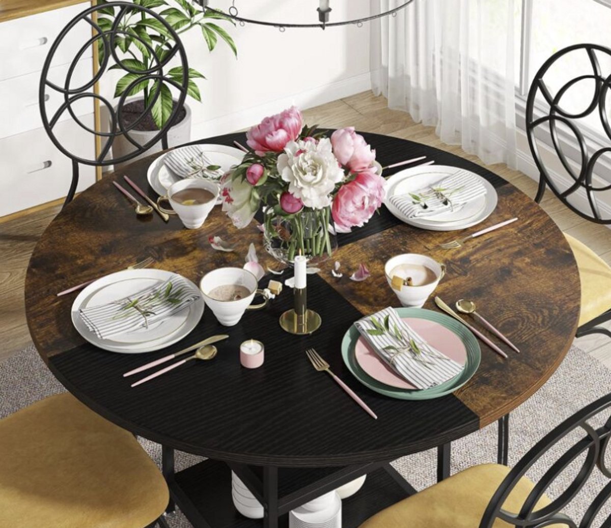 Tribesigns Industrieel ronde Eettafel Joramir