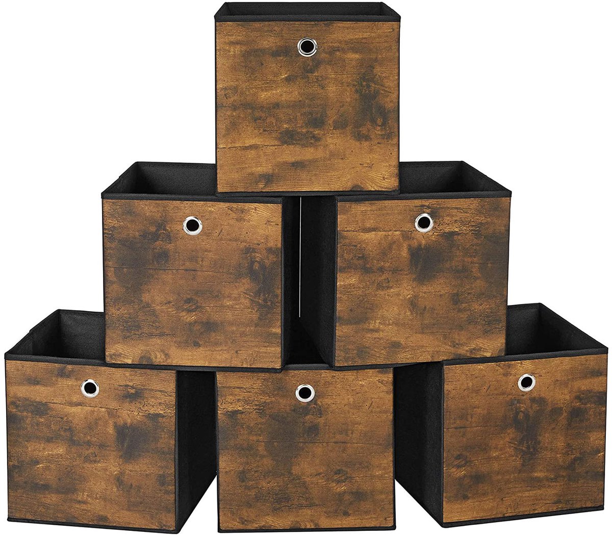 MAZAZU Opvouwbare Opbergdozen Set van 6 - Bruin /Zwart - 30x30x30