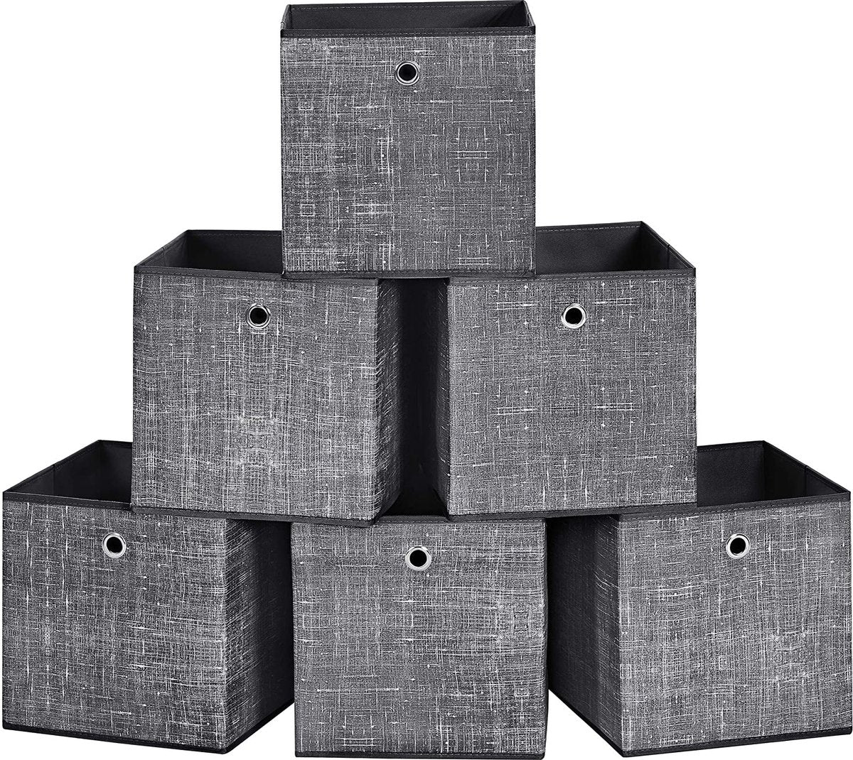MAZAZU Opbergdozen Set van 6 - Stof - Donker Grijs - 30x30x30