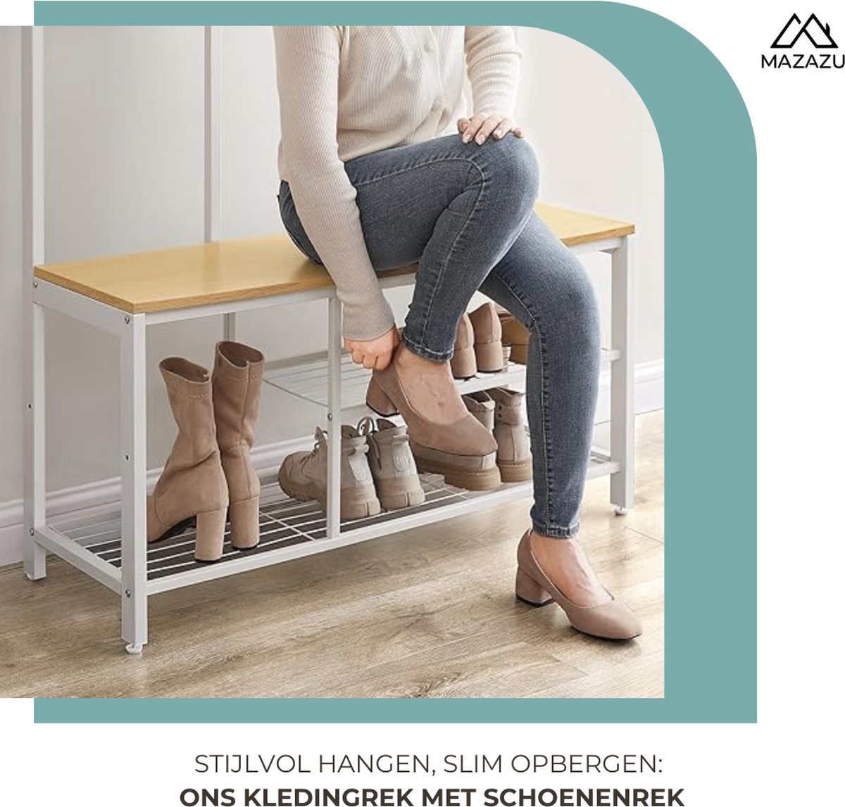 MAZAZU Industriele Kapstok + Spiegel Bruin/Wit Quinara