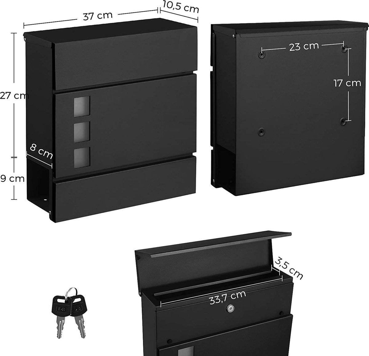 SONGMICS Brievenbus Zwart - Bellachiao