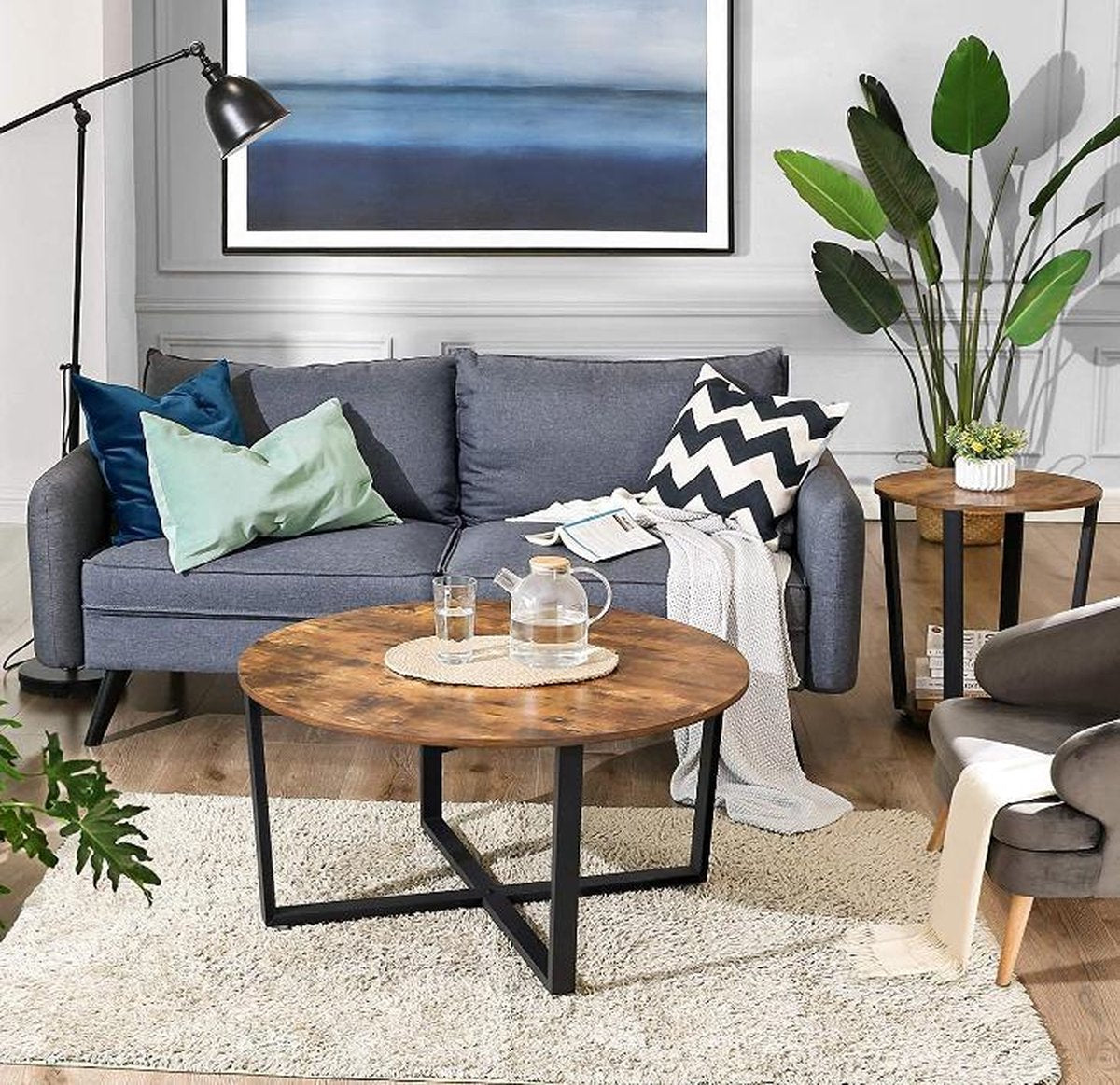 Industriele Ronde salontafel / bijzettafel - 88x88x47cm