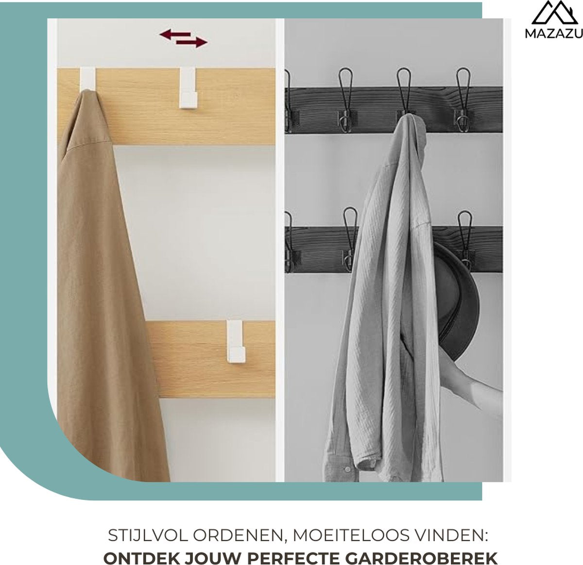 MAZAZU Industriele Kapstok + Spiegel Bruin/Wit Quinara