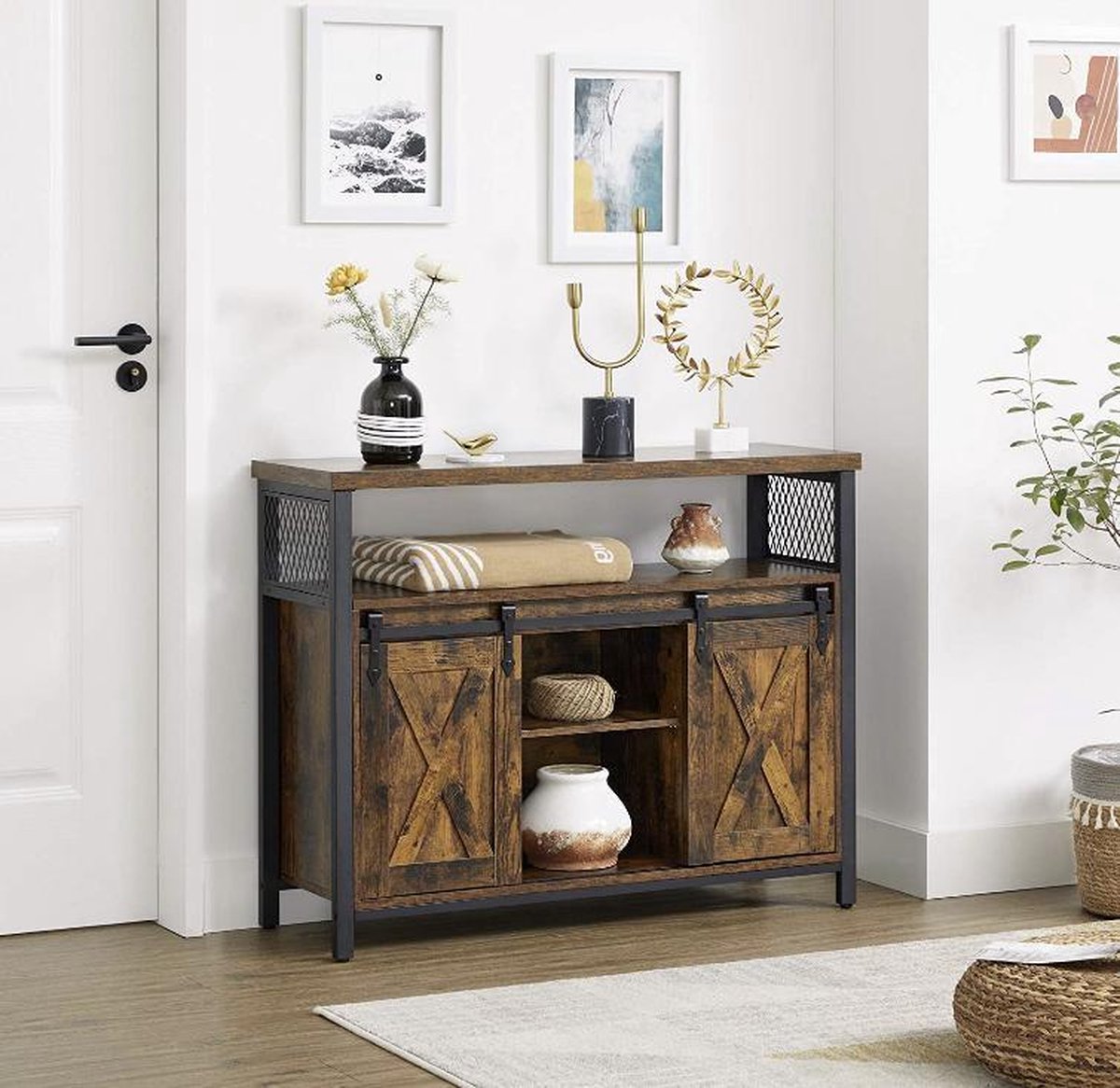 Industrieel Dressoir bruin/zwart Noëlle - 100x33x80 cm