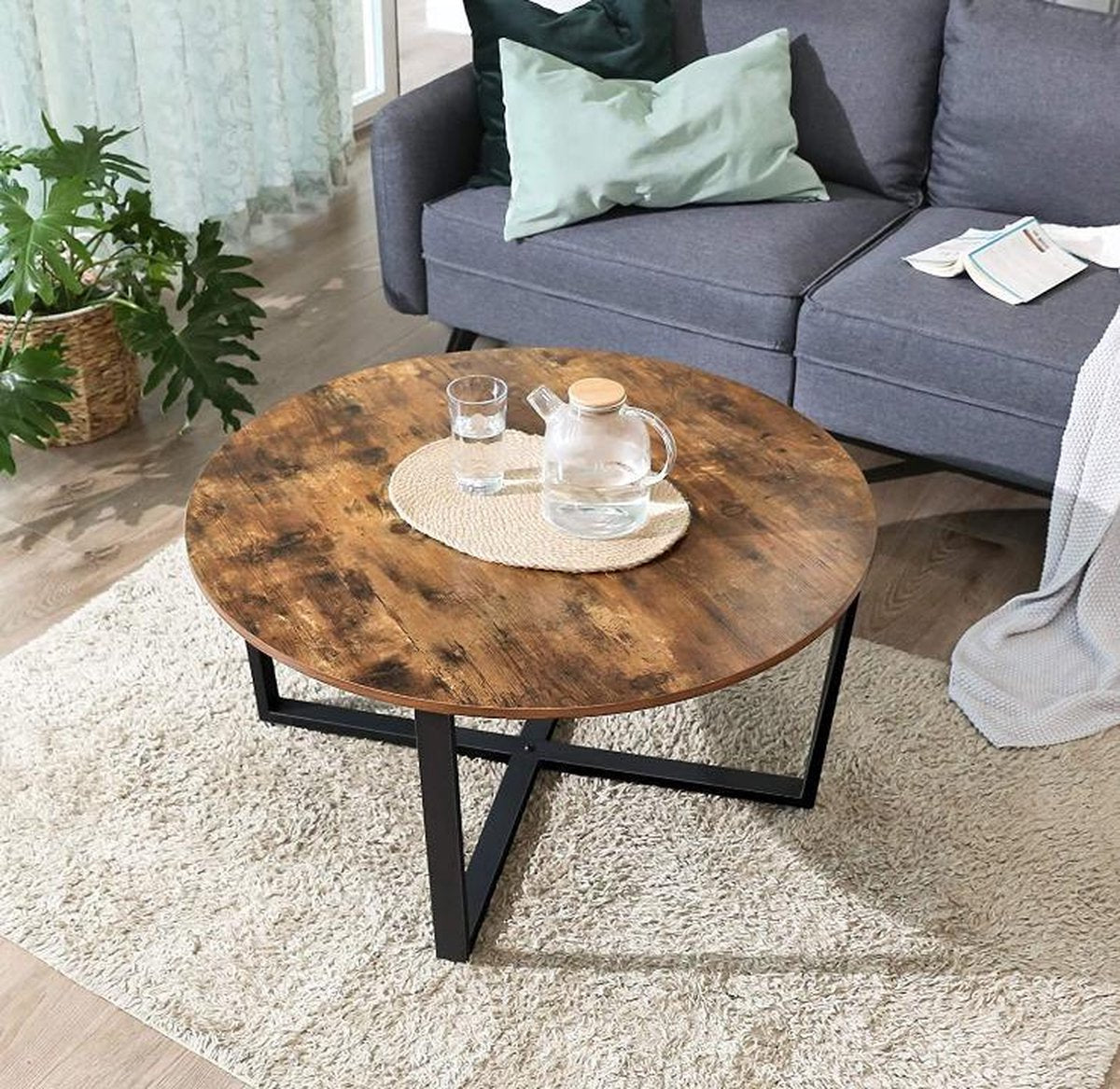 Industriele Ronde salontafel / bijzettafel - 88x88x47cm