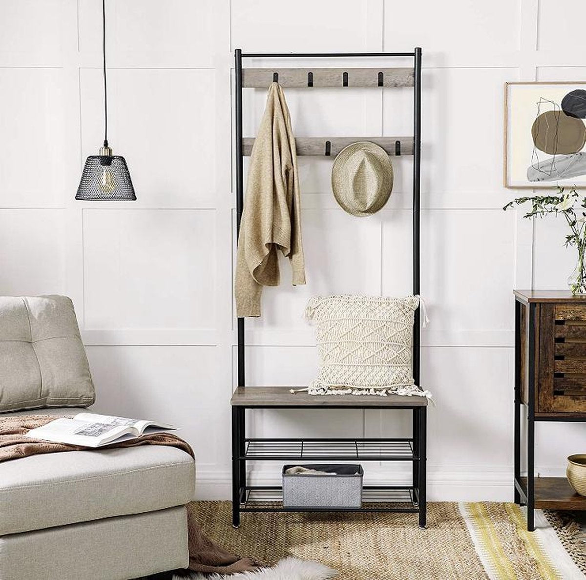 MAZAZU Industriëel garderoberek Grijs/Zwart Qyzara