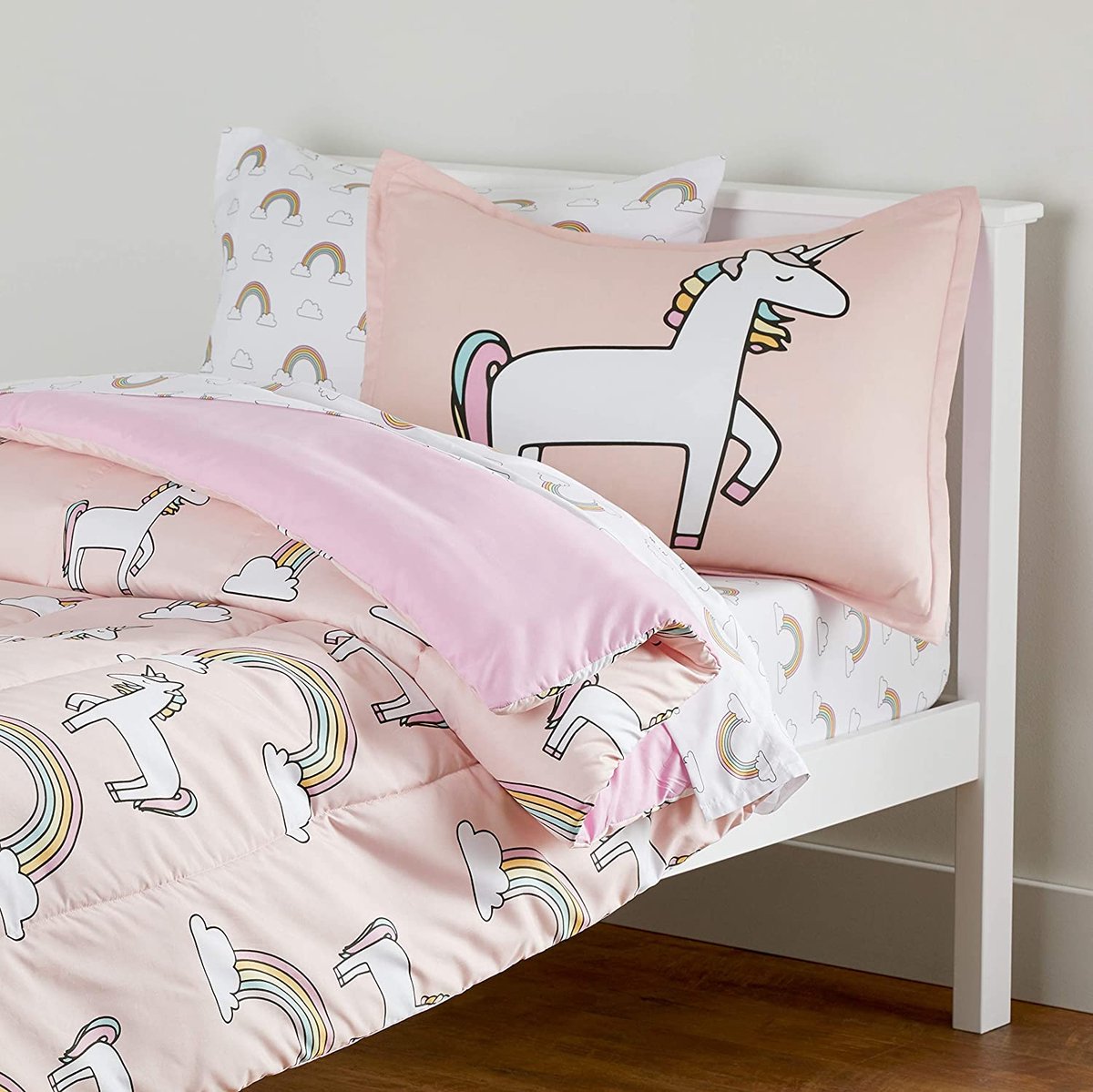 MAZAZU Kinderdekbedovertrek Set - Unicorn Print - Roze