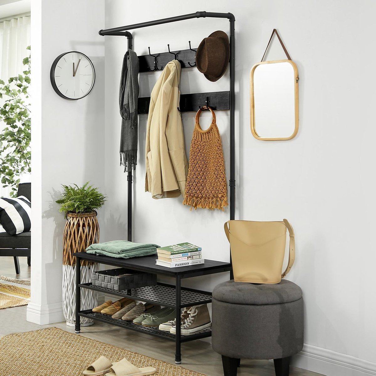 VASAGLE Industrieel garderoberek 23 haken - Zwart Qynera