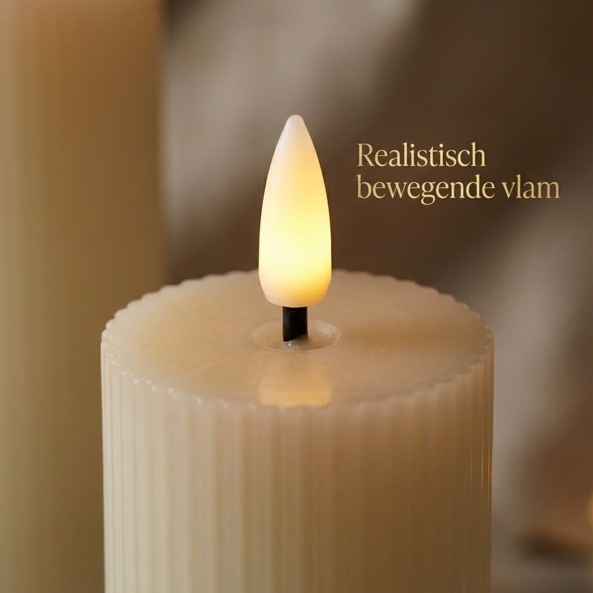 OMNIEXA LED Stompkaarsen Set (3 Stuks) - Ribbed Design Crème