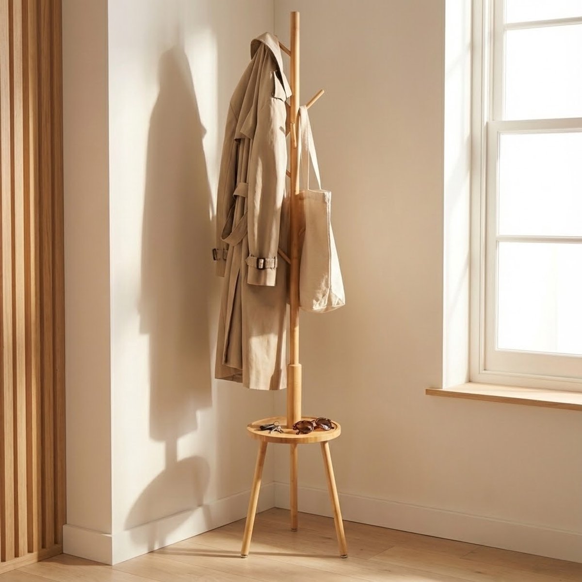 MAZAZU Staande Kapstok Hout 8 Haken - Quorin