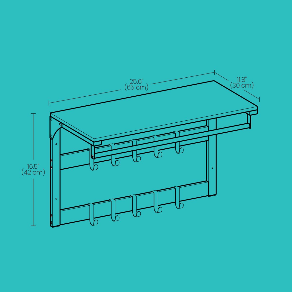 MAZAZU Industriele Wandkapstok Zwart Pyralon