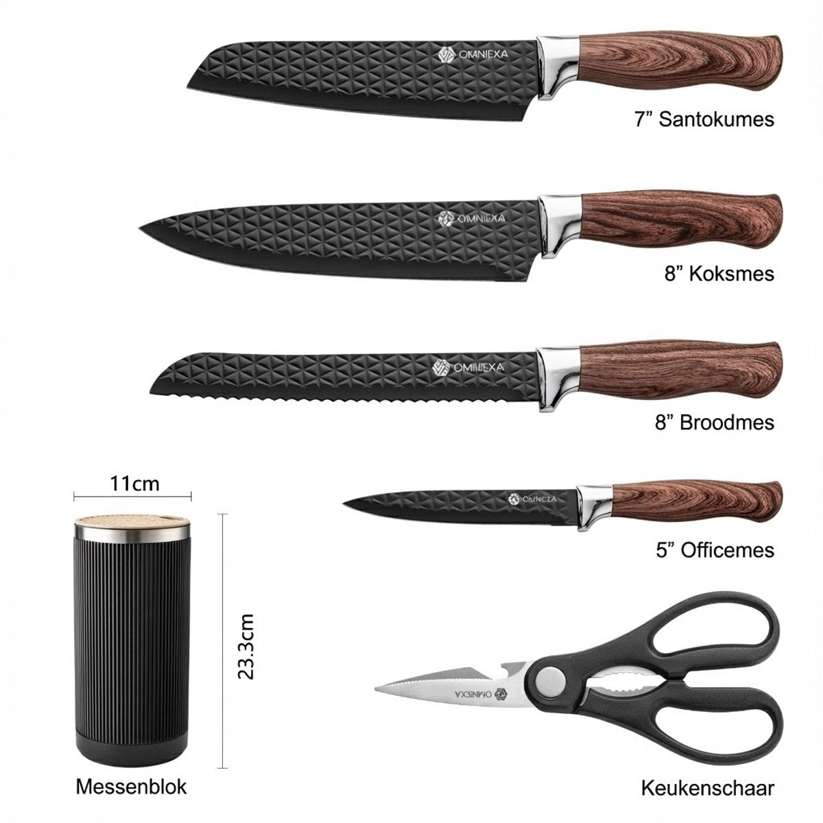 OMNIEXA 6-Delig RVS Messenset - Zwart - Melyra