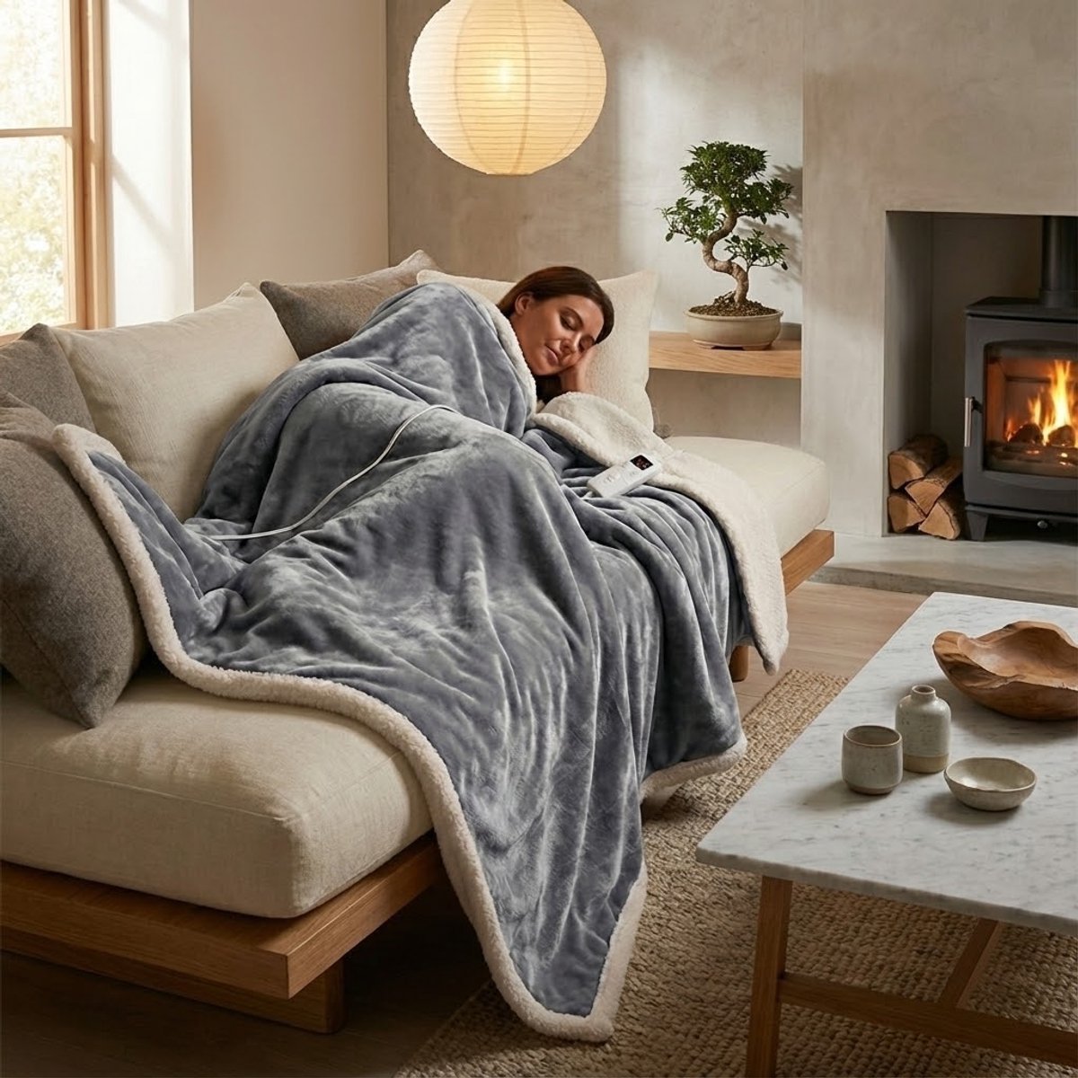 OMNIEXA Elektrische Fleece Warmtedeken - 180x130cm - Grijs/Wit