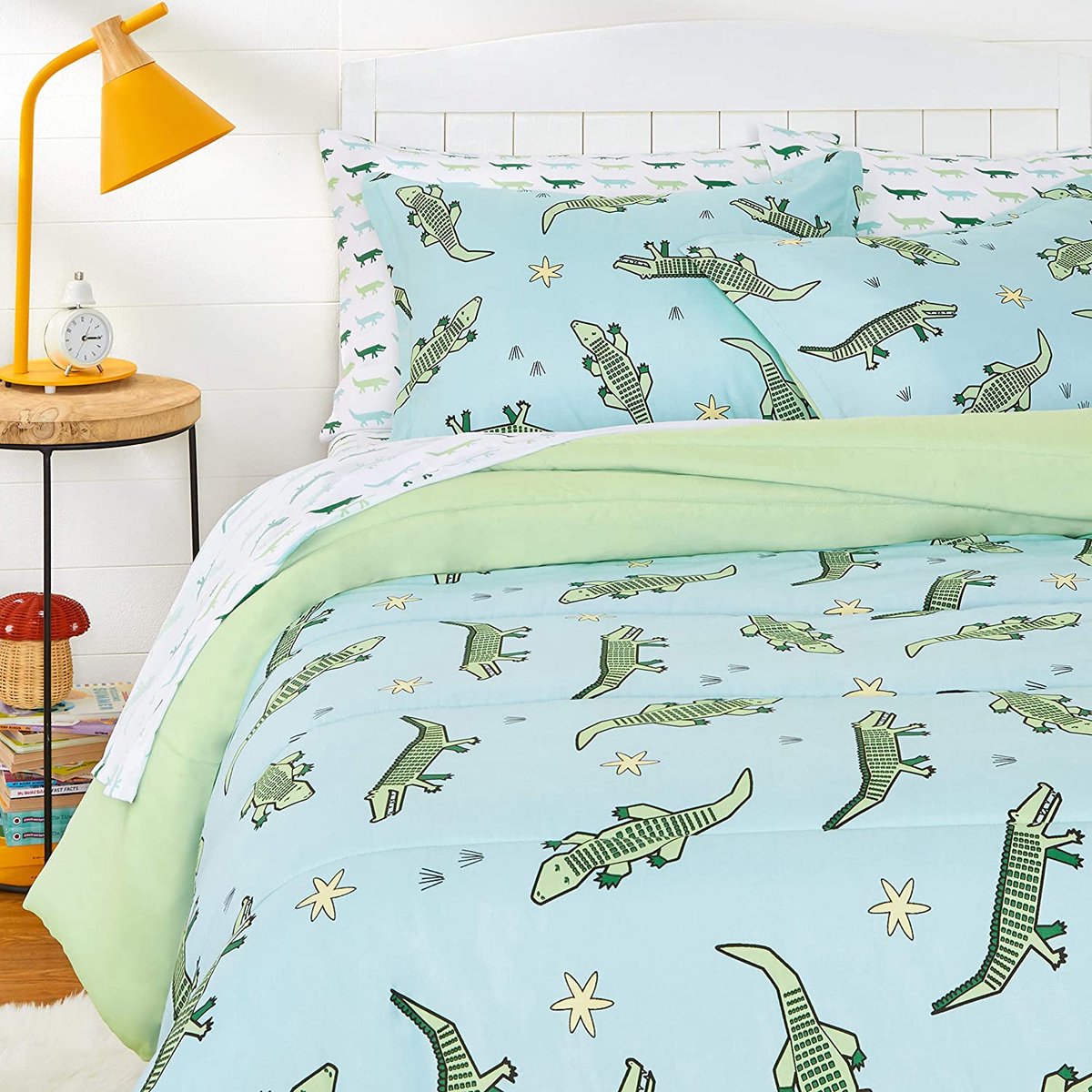 MAZAZU Kinderdekbedovertrek Set - Krokodillen Print - Blauw