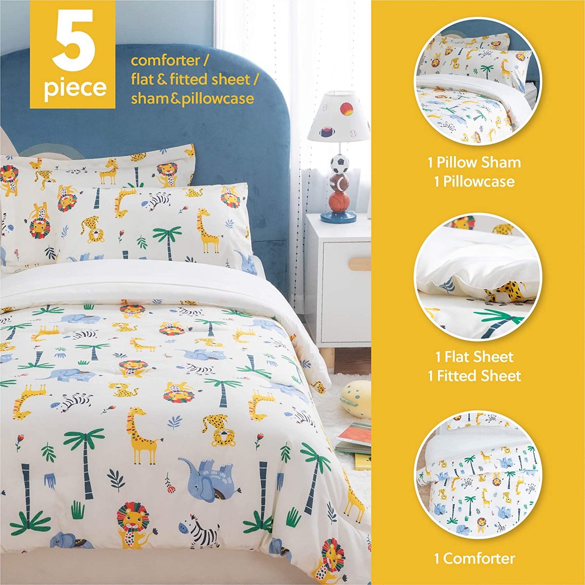 MAZAZU Kinderdekbedovertrek Set - Safari Print - Multikleur