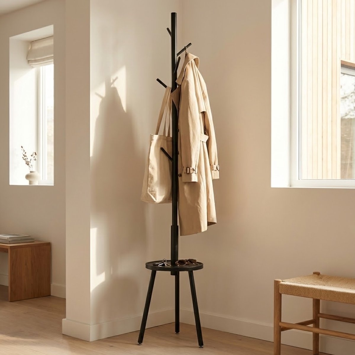 MAZAZU Staande Kapstok Zwart 8 Haken - Quorin