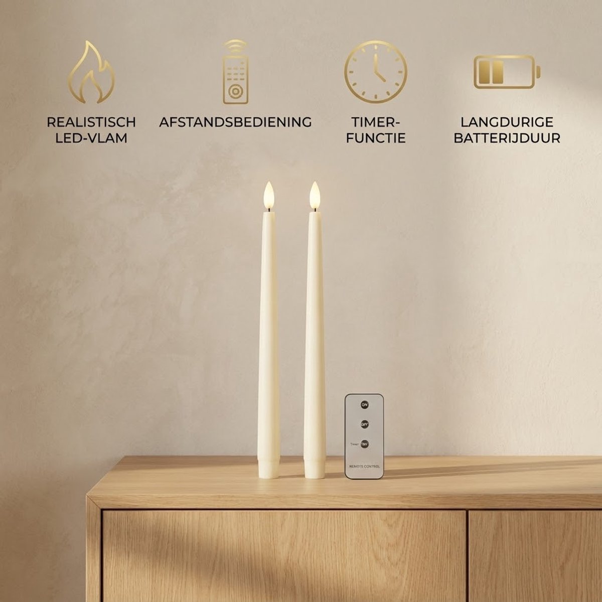 OMNIEXA LED Dinerkaarsen Set (2 Stuks) - Glad Design Crème - 28cm