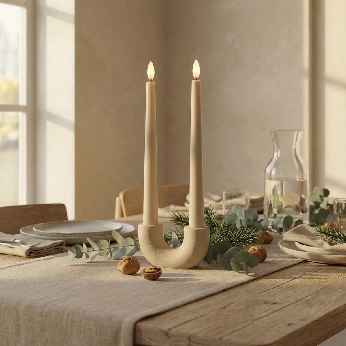 OMNIEXA LED Dinerkaarsen Set (2 Stuks) - Glad Design Taupe / Warm Grijs - 28cm