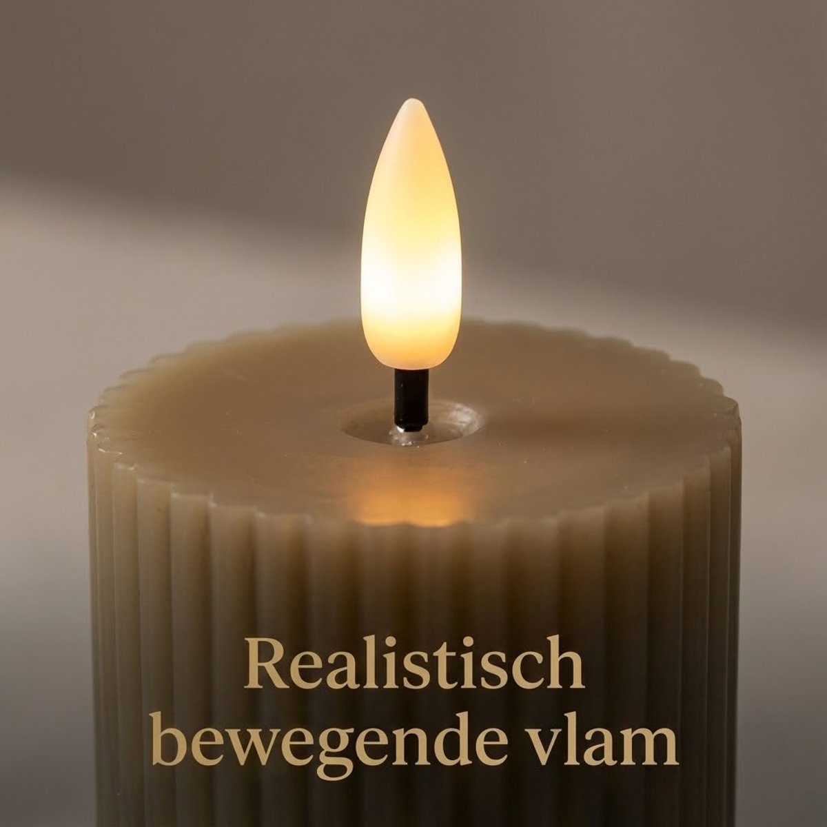 OMNIEXA LED Stompkaarsen Set (3 Stuks) - Ribbed Design Taupe / Grijs