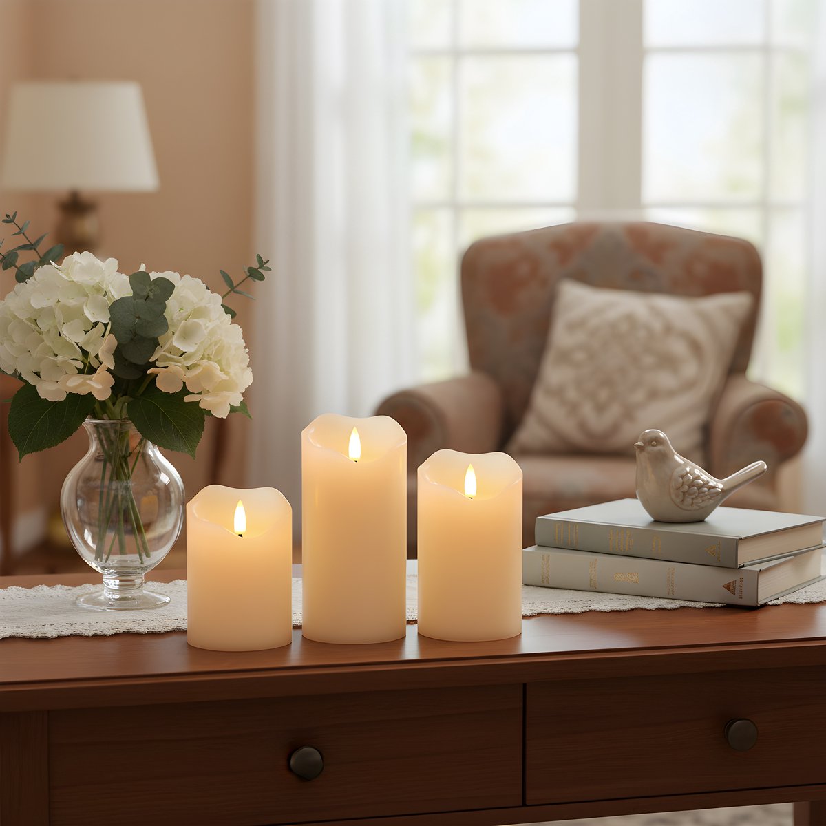 OMNIEXA LED Stompkaarsen Set (3 Stuks) - Wave Top & Glad Design - Crème