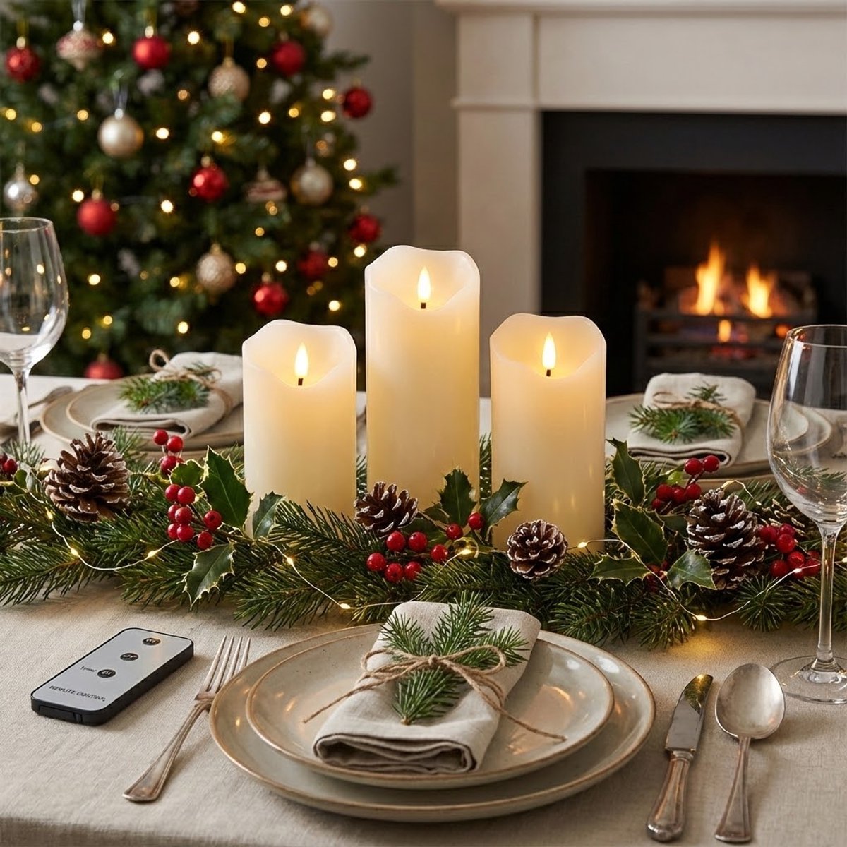 OMNIEXA LED Stompkaarsen Set (3 Stuks) - Wave Top & Glad Design - Crème