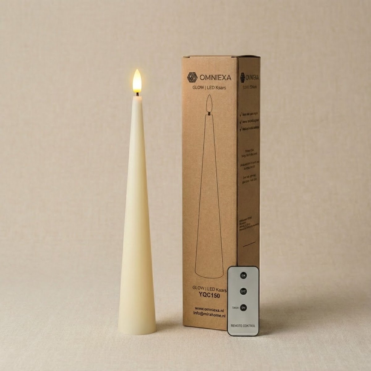 OMNIEXA LED Kegelkaars Crème - Glad Cone Design - 33,5cm