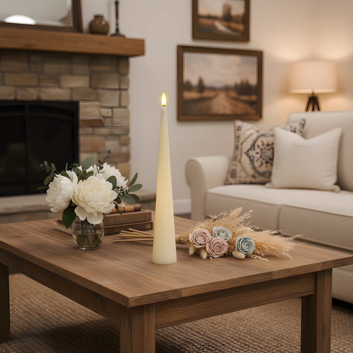 OMNIEXA LED Kegelkaars Crème - Glad Cone Design - 33,5cm