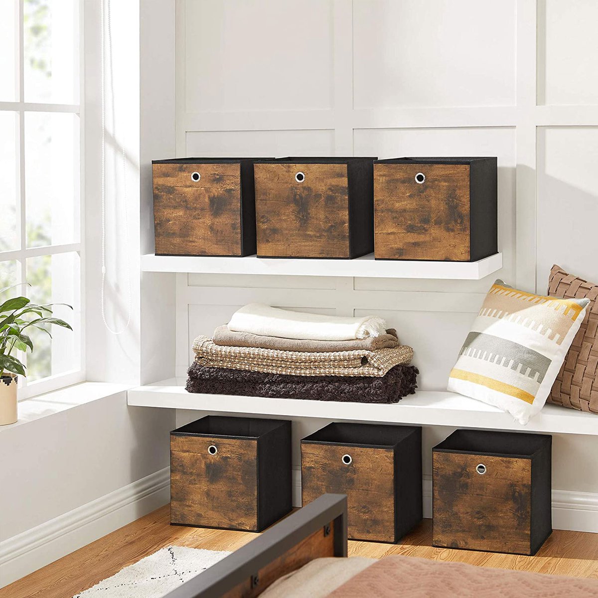 MAZAZU Opvouwbare Opbergdozen Set van 6 - Bruin /Zwart - 30x30x30