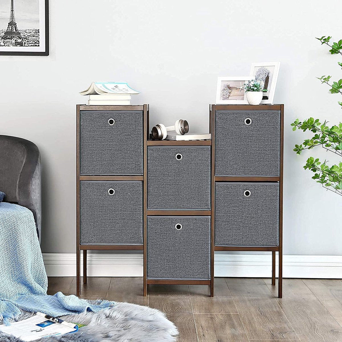 MAZAZU Opvouwbare opbergdozen Set van 6 - Stof - Grijs - 30x30x30