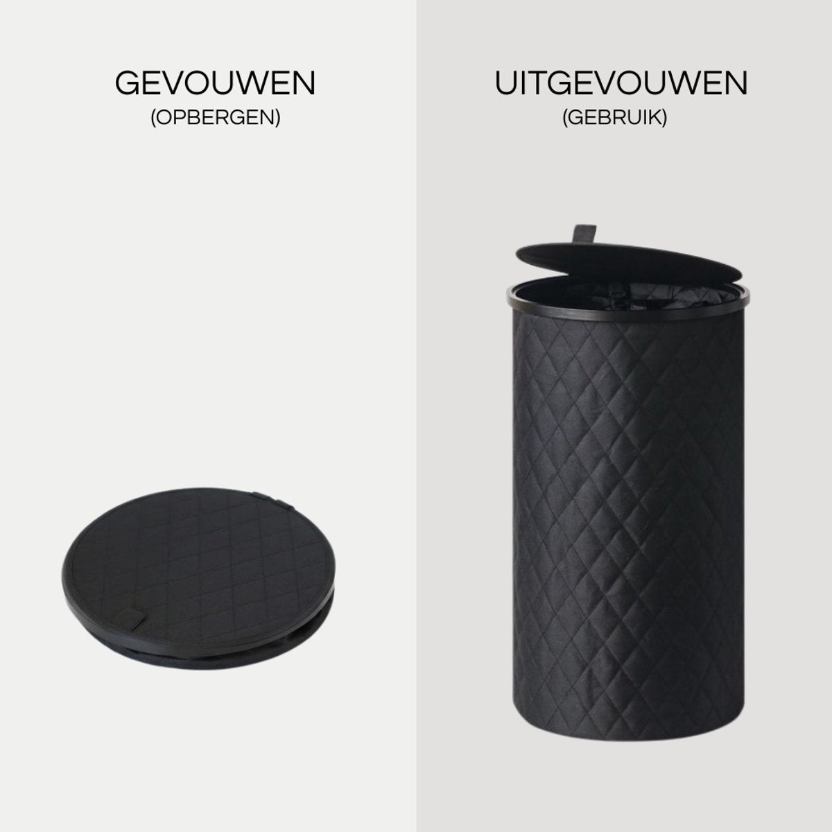 MAZAZU Wasmand Rond - 99 Liter - Diamond Stitch - Zwart - Met Deksel & Uitneembare Waszak - Hoog & Smal Design - 38x69 cm