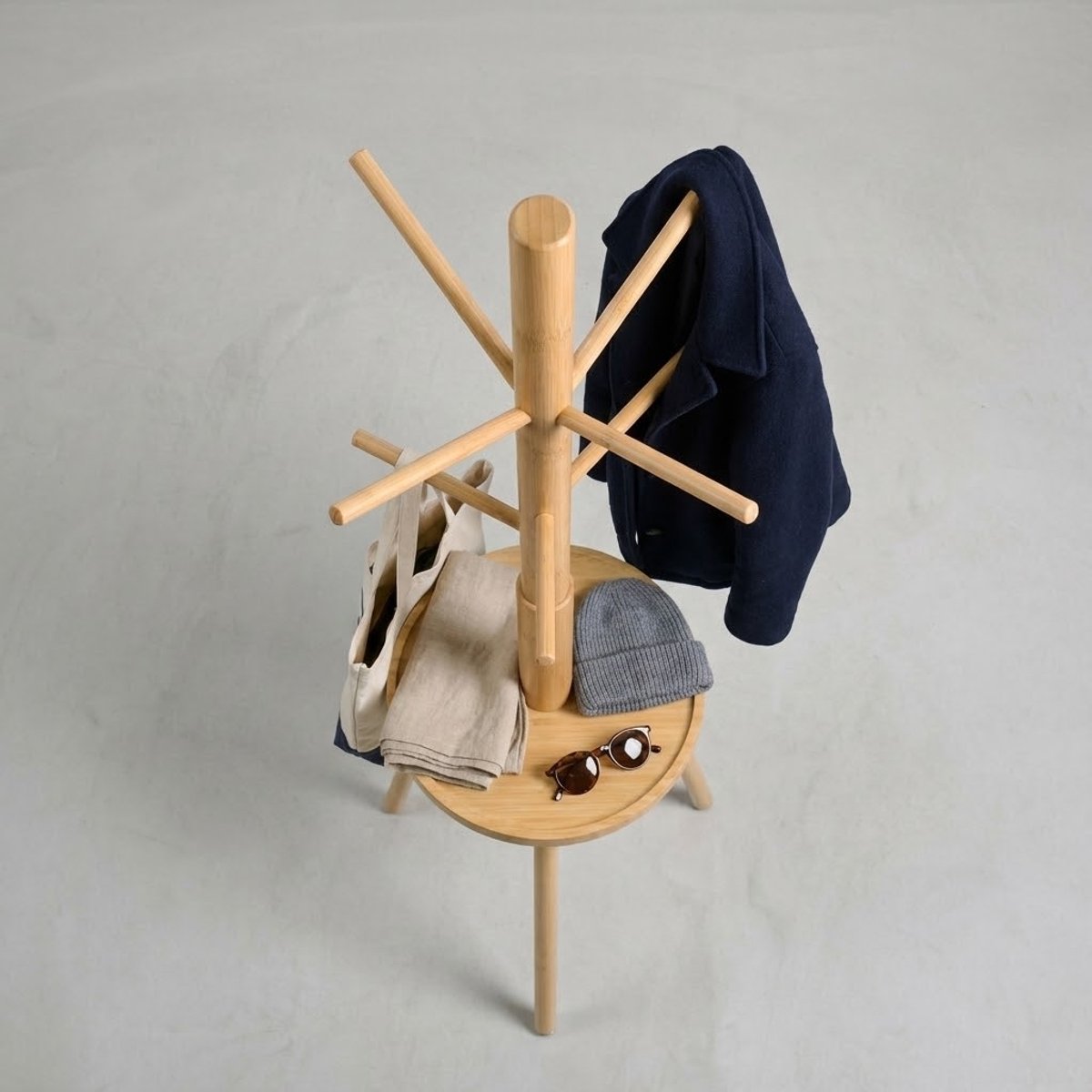 MAZAZU Staande Kapstok Hout 8 Haken - Quorin