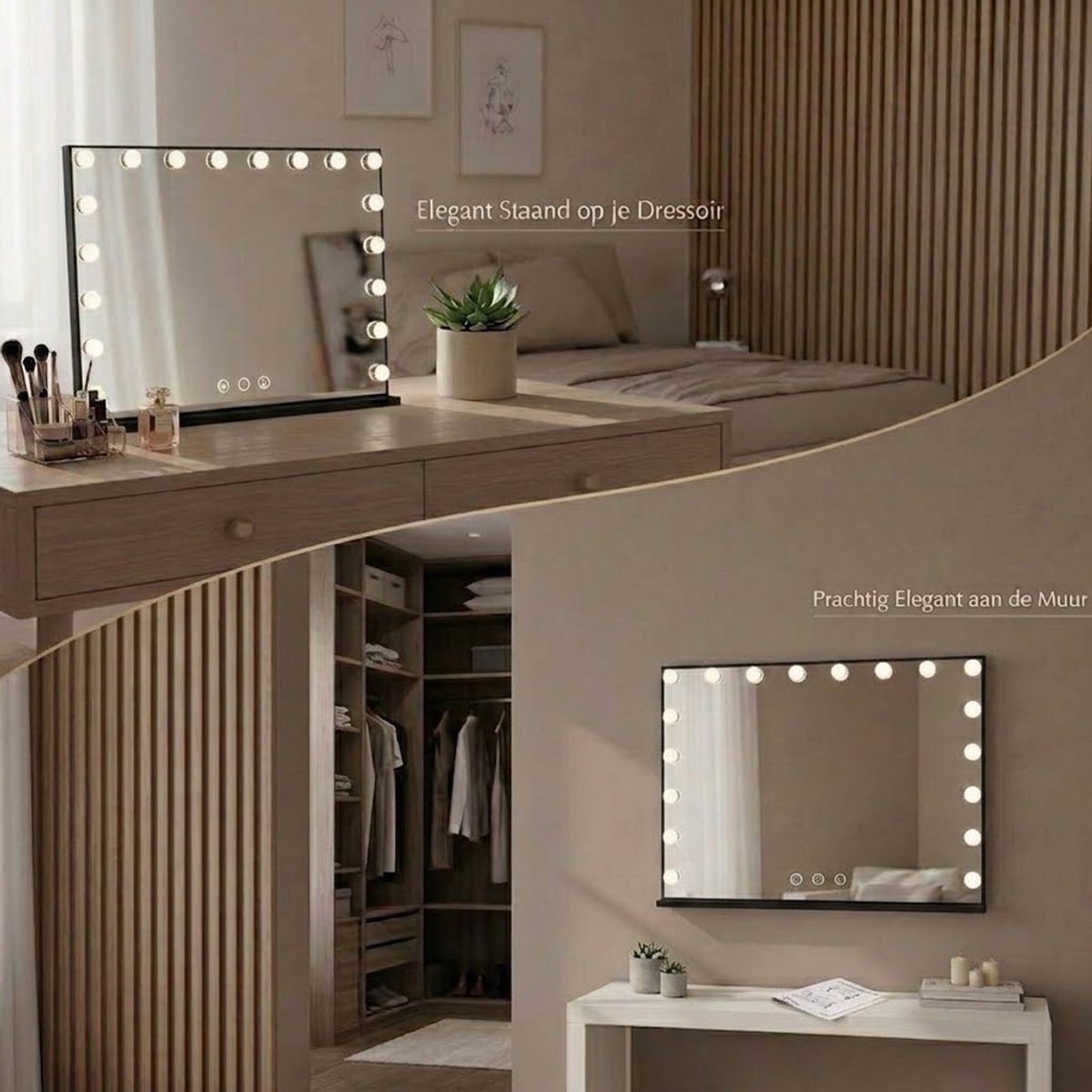 Hollywood Spiegel Zwart LED 58cm