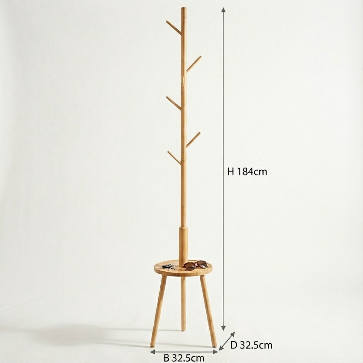 MAZAZU Staande Kapstok Hout 8 Haken - Quorin