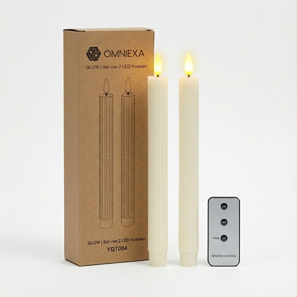 OMNIEXA LED Dinerkaarsen Set (2 Stuks) - Ribbed Design Crème - 24,5 cm