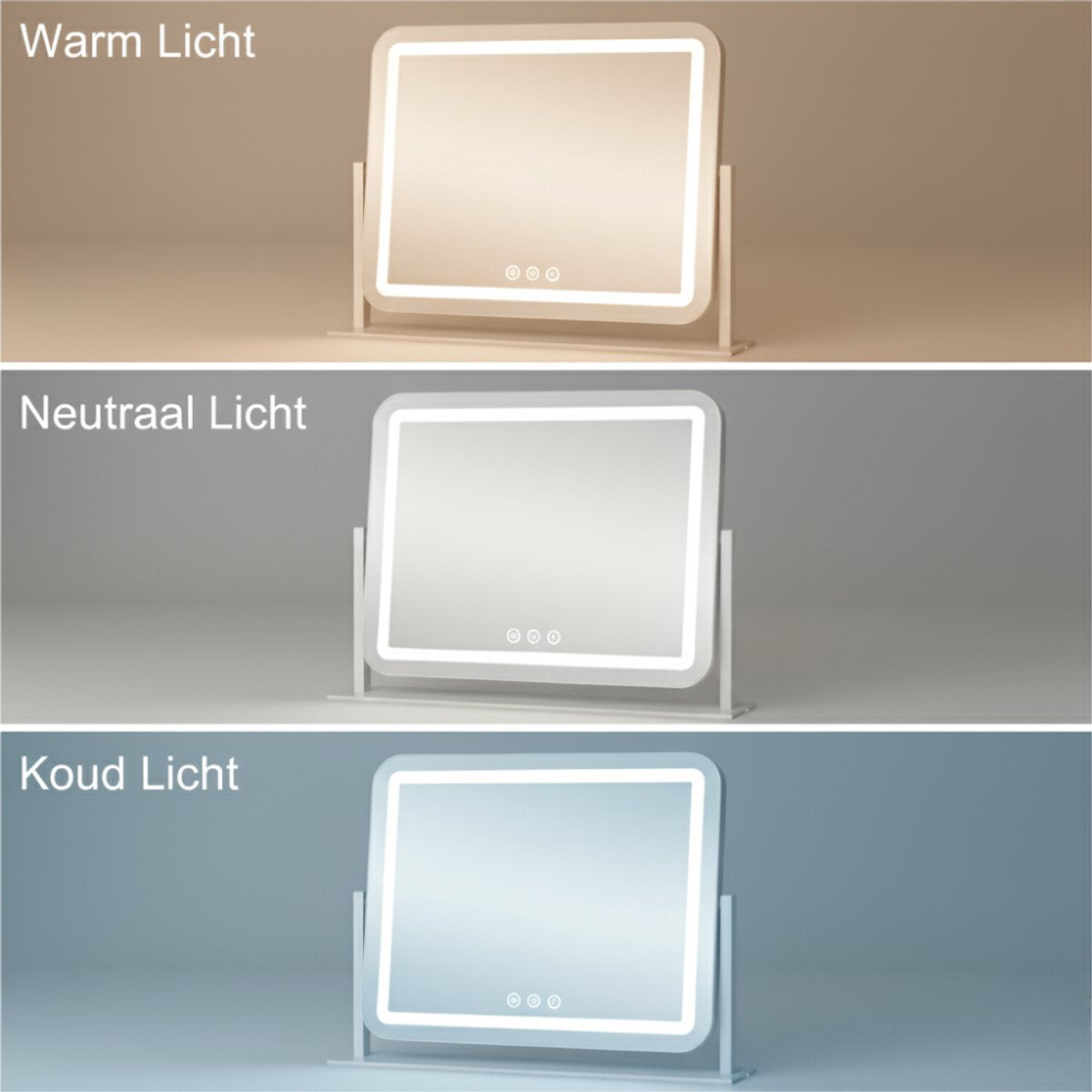OMNIEXA Hollywood spiegel Chantally 40x30 cm - 3 lichtkleuren: warm, neutraal en koud licht