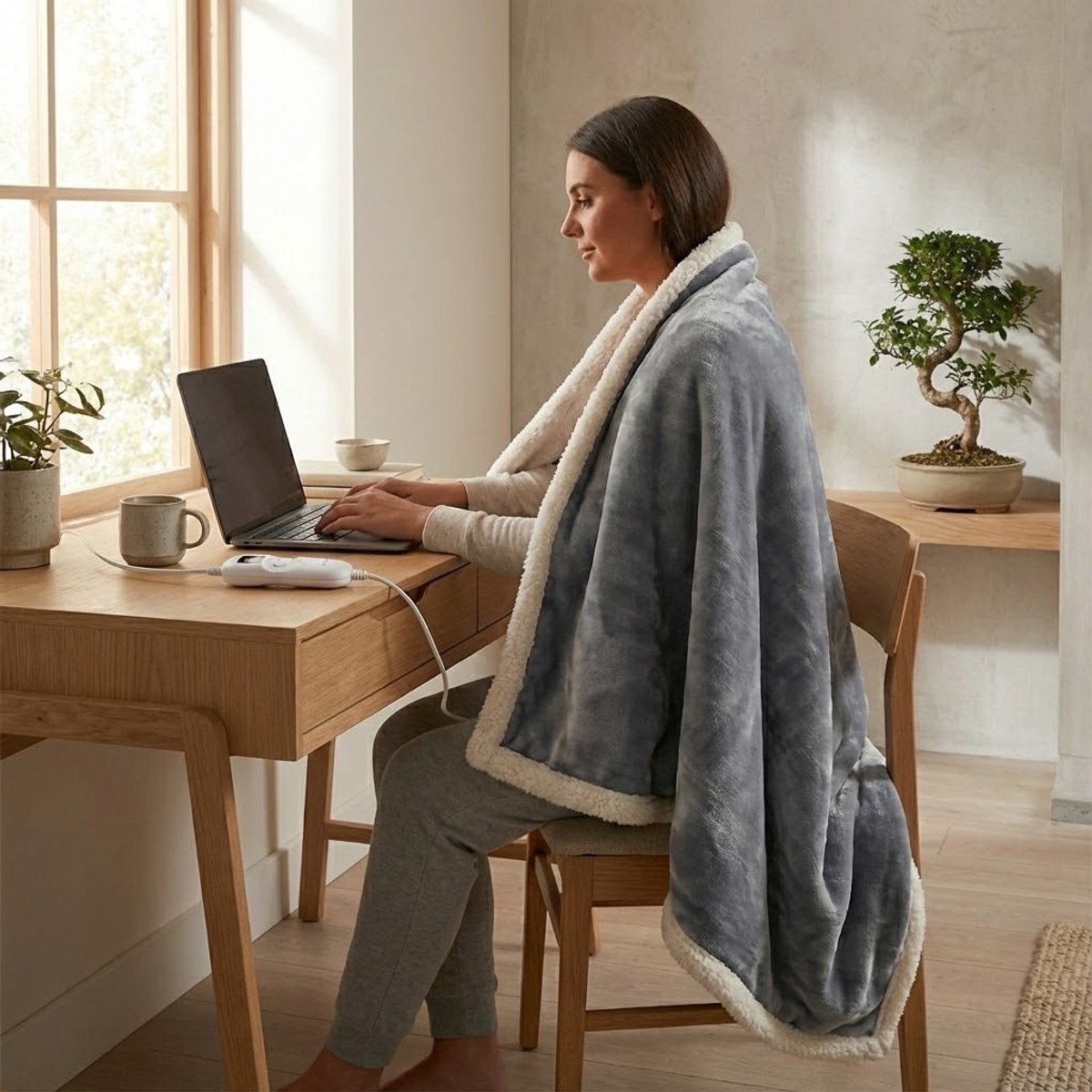 OMNIEXA elektrische warmtedeken grijs/wit 180x130 cm - lekker warm aan het bureau