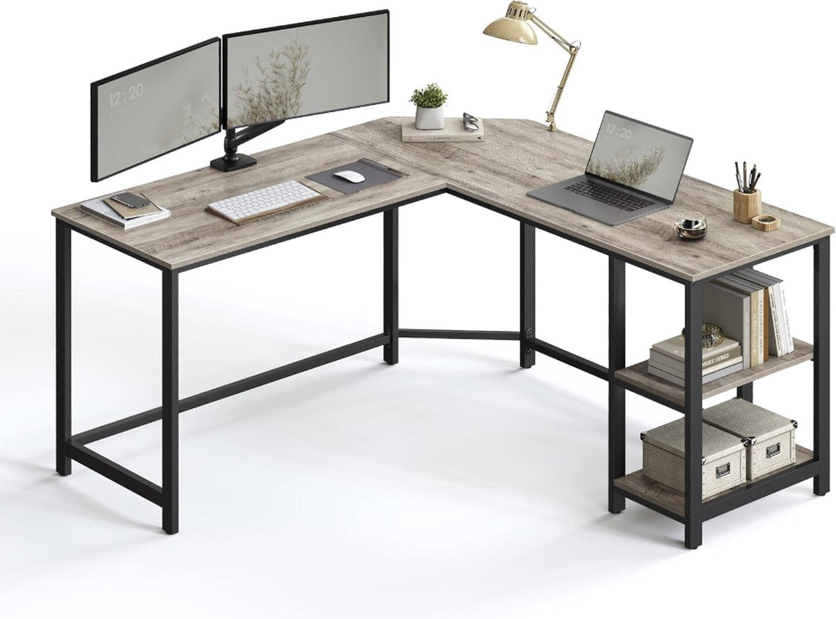 MAZAZU Industrieel hoekbureau lichtgrijs Lethoria