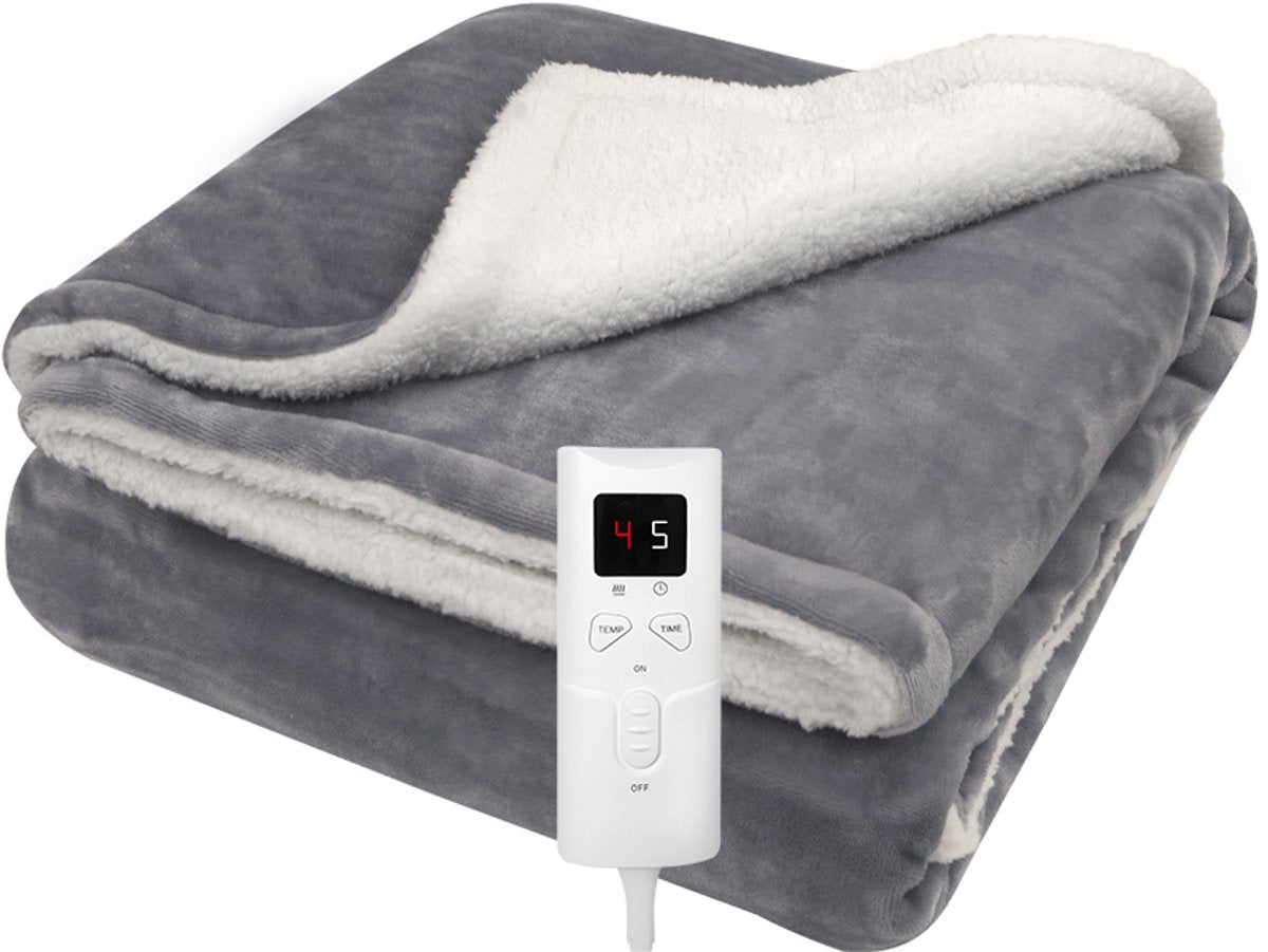 OMNIEXA Elektrische Fleece Warmtedeken - 180x130cm - Grijs/Wit
