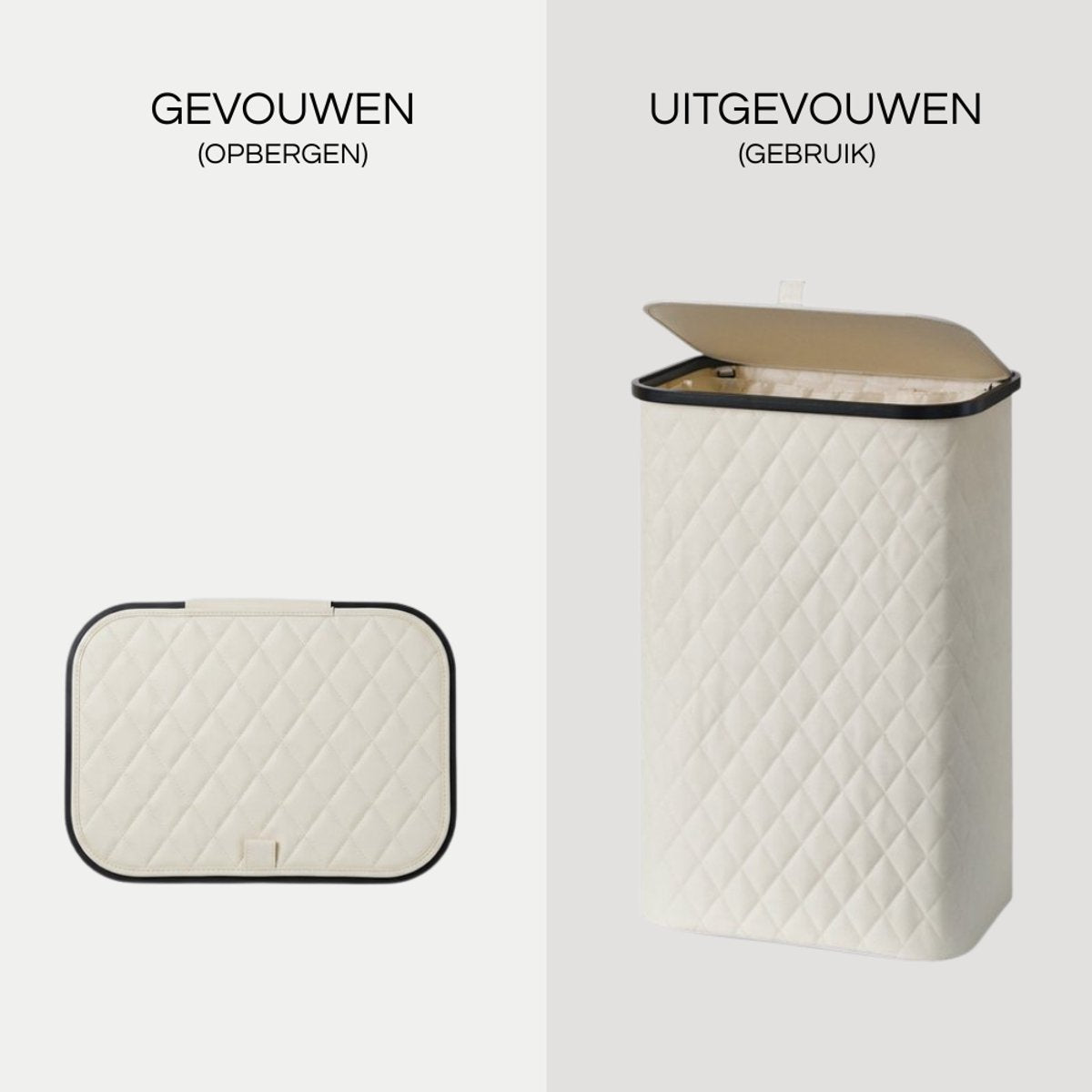 MAZAZU Wasmand met Deksel - 100 Liter - Uitneembare Binnenzak - Bamboe Frame - Crème Wit - Opvouwbare Wasbox - 44x33x69 cm