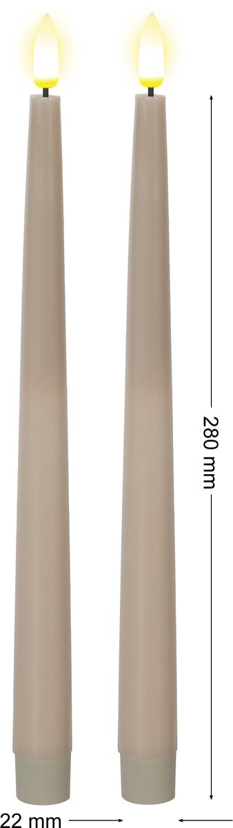 OMNIEXA LED Dinerkaarsen Set (2 Stuks) - Glad Design Taupe / Warm Grijs - 28cm