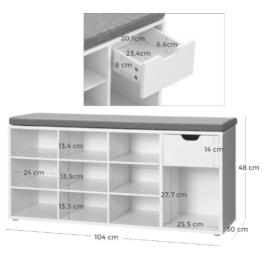 Schoenenbank Lea - Wit - Hout - 104x30x48cm