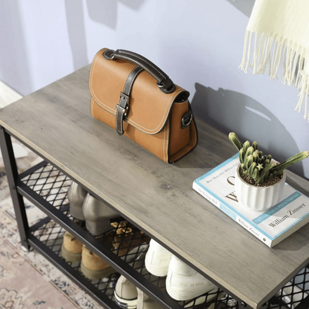 MAZAZU Industriële schoenenbank Grijshout Maevron