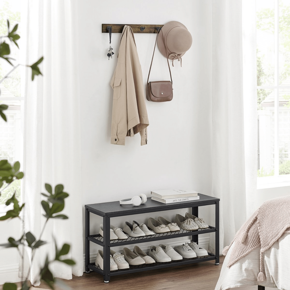 MAZAZU Industriele Wandkapstok zwart/bruin Quinn