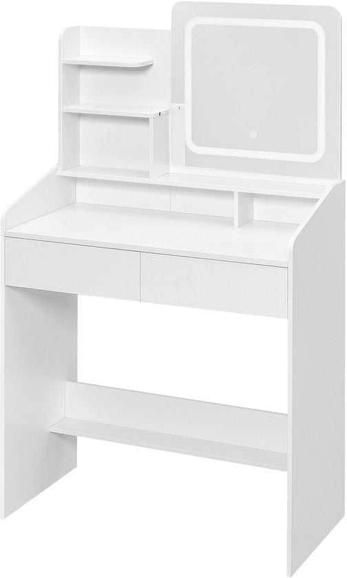 MAZAZU - Kaptafel met LED Spiegel - Dimbaar Licht - Make-up Tafel - Wit - 132 x 80 x 40 cm