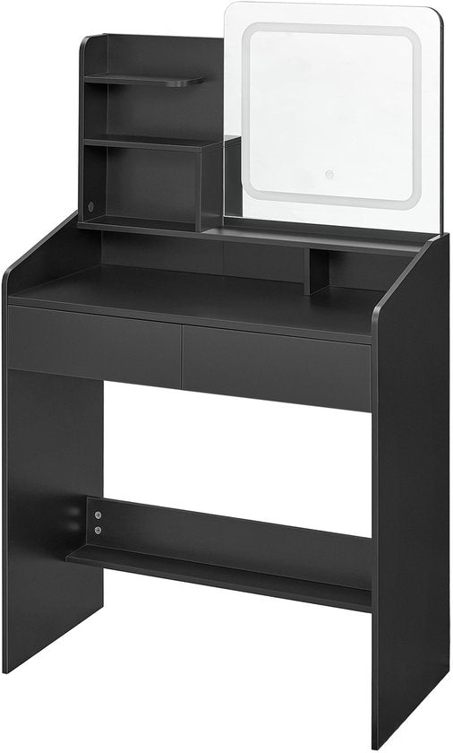 MAZAZU - Kaptafel met LED Spiegel - Dimbaar Licht - Make-up Tafel - Modern Design - Zwart - 132 x 80 x 40 cm