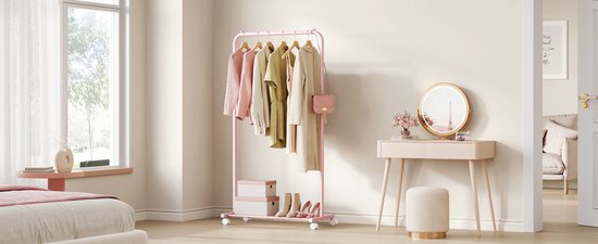 MAZAZU Kledingrek op Wieltjes - Roze - 40,5x74x158 cm