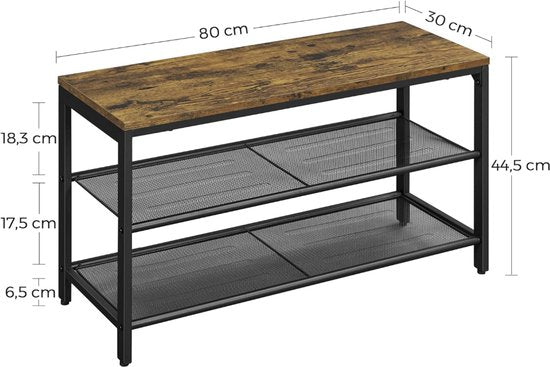 MAZAZU Schoenenrek Industrieel - 80x30x44cm - Metaal en Hout - Voor Hal & Entree