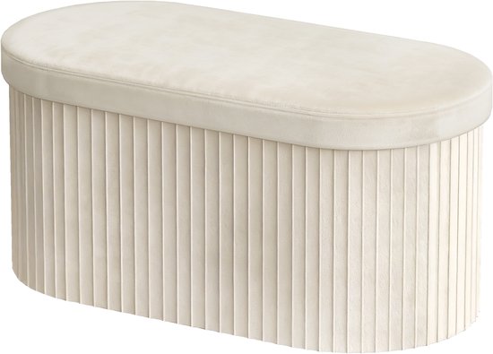 Opbergbank ovaal, wit velvet