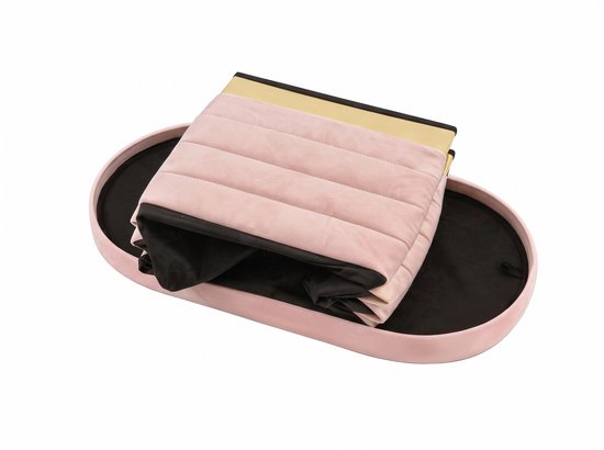 MAZAZU Opvouwbare Opbergbank met Opbergruimte - Ovaal - Velvet - Roze met Goud - 80 x 40 x 38 cm